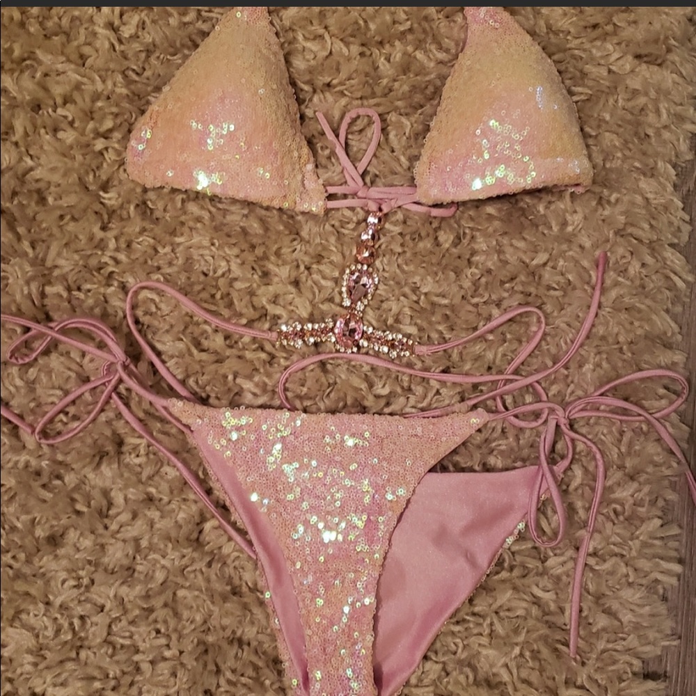 Pink Jeweled Sequined Bikini